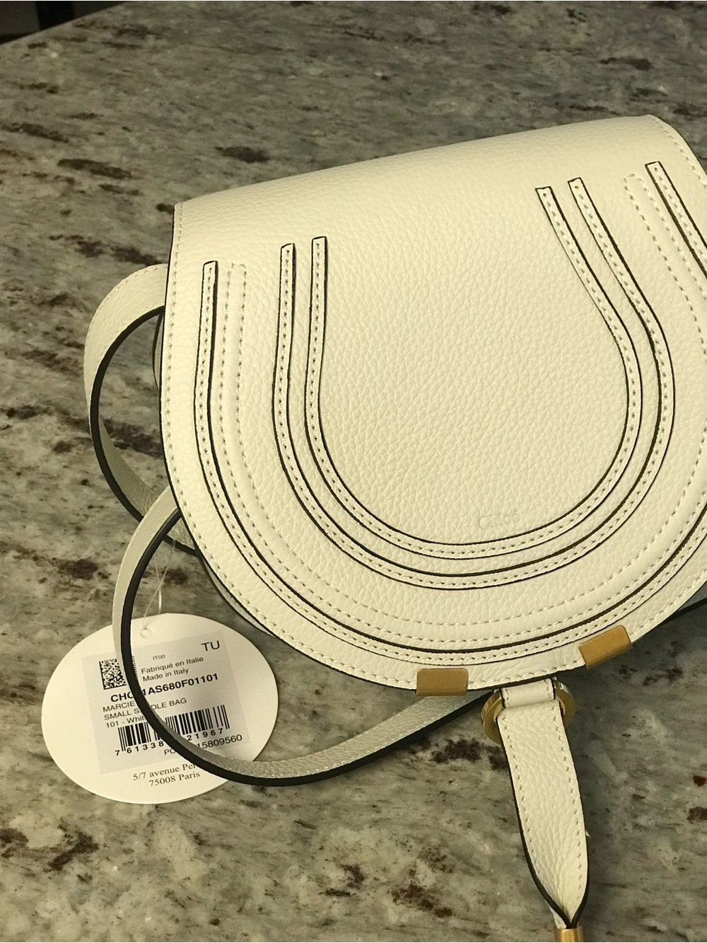 Chloe Small White Leather Marcie Saddle Crossbody
